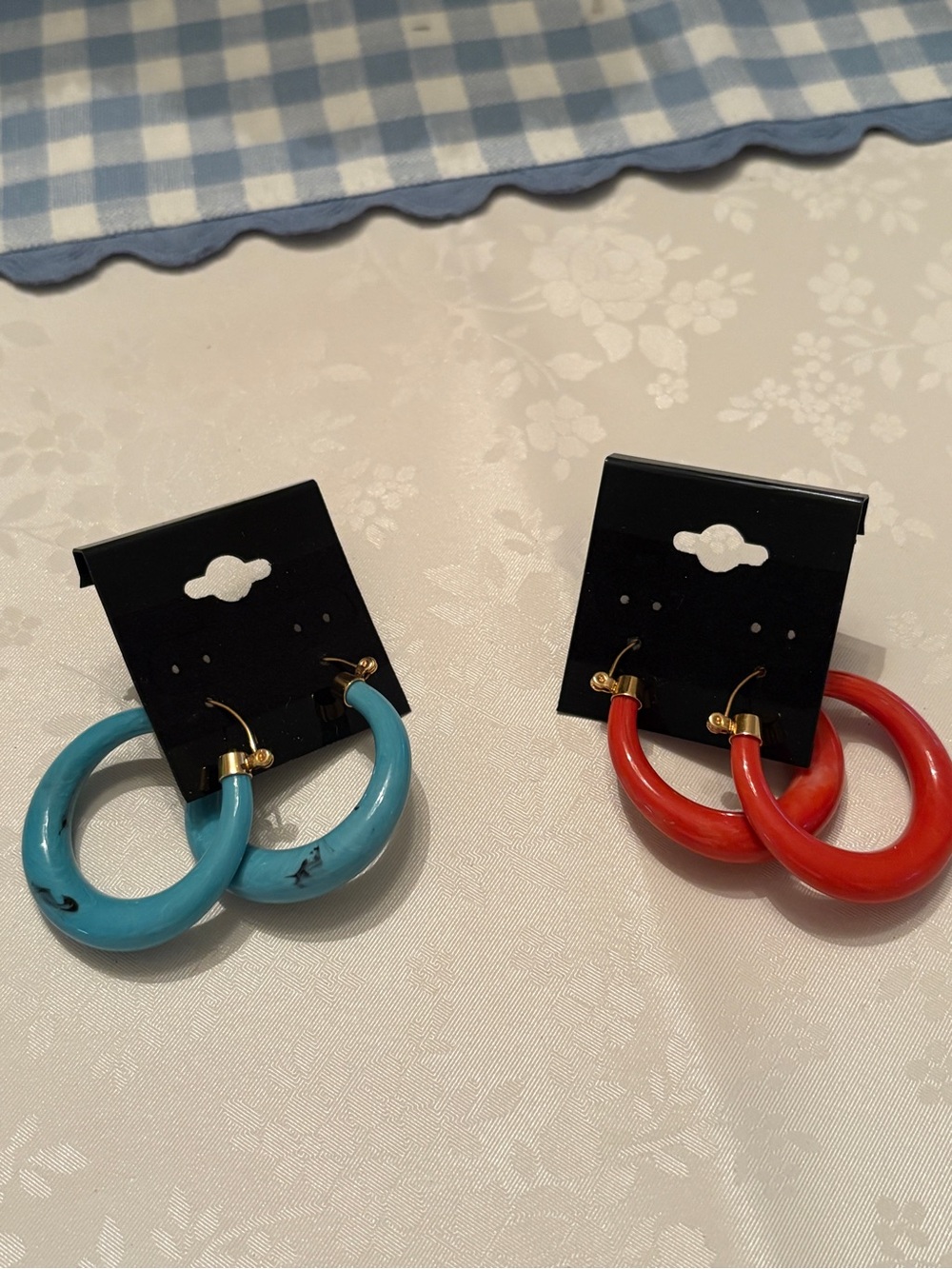 Pair of Hoop Earrings in Turquoise and Coral